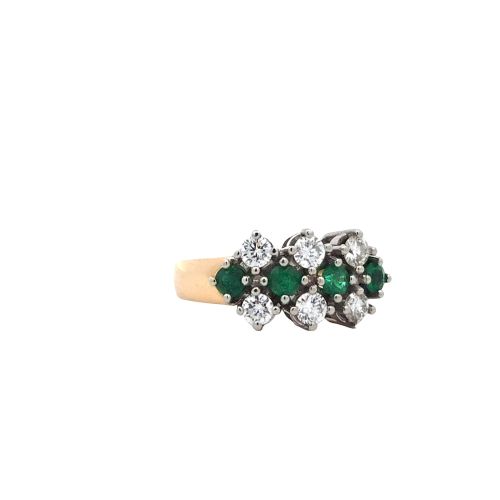 BIRKS 18K Yellow & White Gold Ring w/ 4 Round Emeralds & 6 RBC Diamonds - Image 4