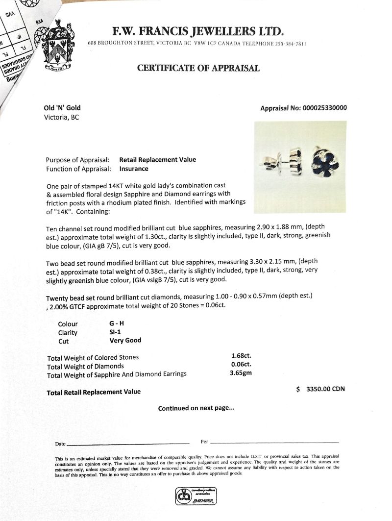 14K White Gold Round Sapphire & Diamond Necklace & Matching Earrings - Image 6