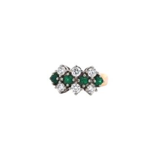 BIRKS 18K Yellow & White Gold Ring w/ 4 Round Emeralds & 6 RBC Diamonds