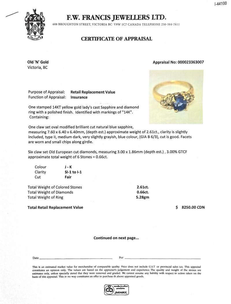 14K Yellow Gold 2.61CT Blue Sapphire & 6 OEC Diamond Ring - Image 5