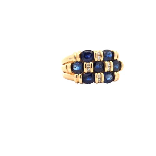 18K Yellow Gold Ring w/ 7 Oval Sapphires & 8 Diamond Accents - Image 4