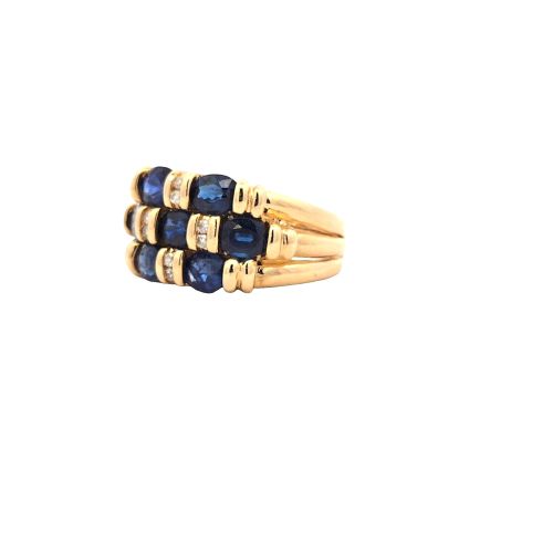 18K Yellow Gold Ring w/ 7 Oval Sapphires & 8 Diamond Accents - Image 3