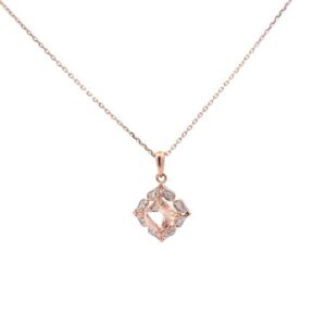 14K Rose Gold Floral Morganite Pendant w/ Diamond Frame on Extendable Chain