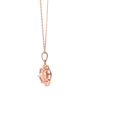 14K Rose Gold Floral Morganite Pendant w/ Diamond Frame on Extendable Chain - Image 3
