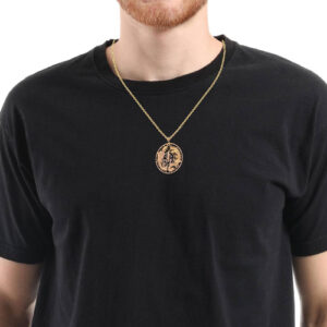 14K Yellow Gold 42mm “Long Life” Double Dragon Circle Pendant