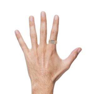 10K Yellow Gold 12 RBC Diamond Signet Style Ring w/ Textured Shoulders