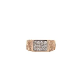 10K Yellow Gold 12 RBC Diamond Signet Style Ring w/ Textured Shoulders