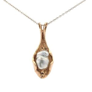 14K Yellow Gold Free Form 10mm Keshi Pearl Drop Pendant