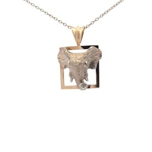 10K Yellow & White Gold 3 Diamond Accent Elephant Head Pendant