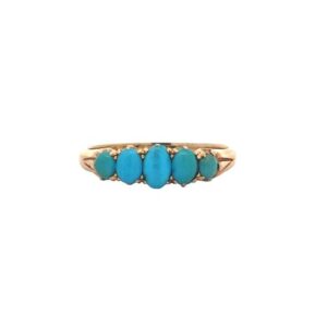 Antique 18K Yellow Gold 5 Oval Turquoise Ring