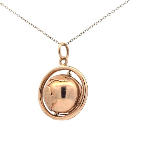 10K Yellow Gold Articulated Globe Pendant - Image 5