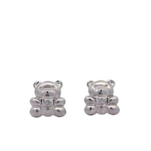 Pair of 18K White Gold 12mm 3 Diamond Each Teddy Bear Stud Earrings