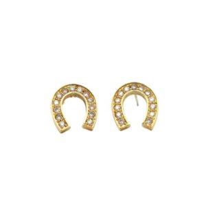 Pair of 18K Yellow Gold 26 Diamond Accented Horseshoe Stud Earrings