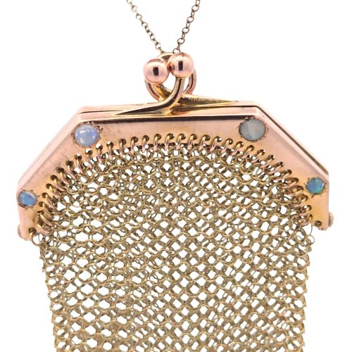 9K Gold Mesh Coin Purse w/ 4 Round Opals - Image 4