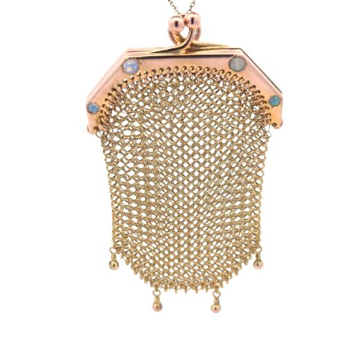 9K Gold Mesh Coin Purse w/ 4 Round Opals