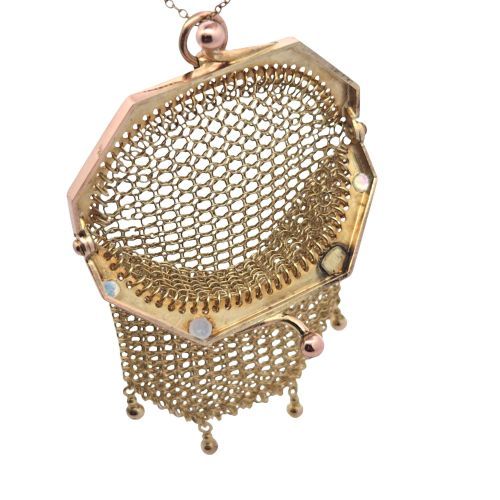 9K Gold Mesh Coin Purse w/ 4 Round Opals - Image 6